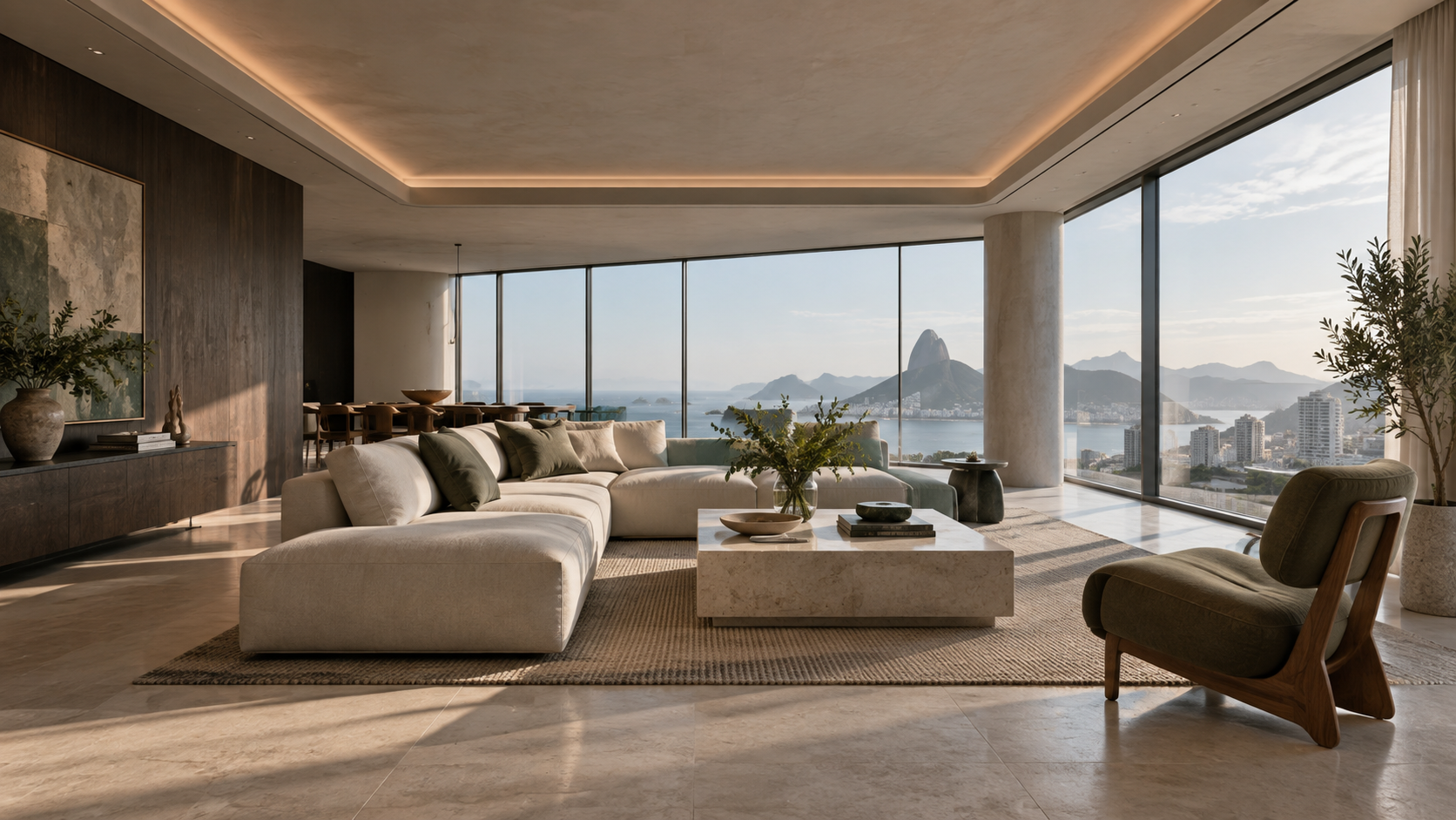 Imagem conceitual de reforma de alto padrão com vista para o litoral